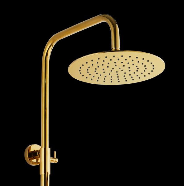 Invena Trend, set de dus cu robinet termostatic, dus cu efect de ploaie de mana si deasupra capului, auriu lucios, INV-AU-16-009-X