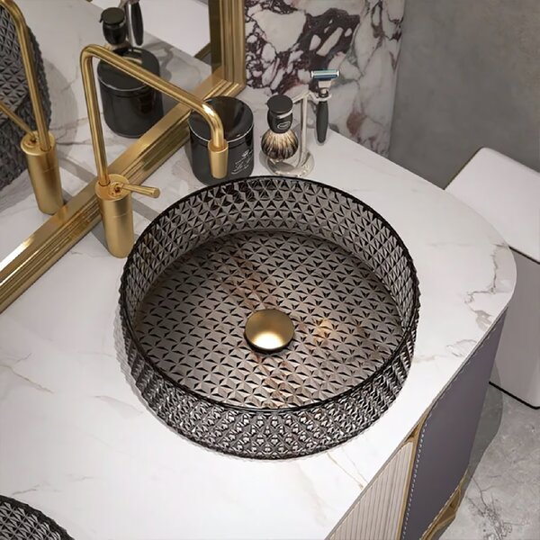 Rea Cristal, chiuveta din sticla deasupra 390x390x95 mm, sticla fumurie-nichel periat, REA-U8880