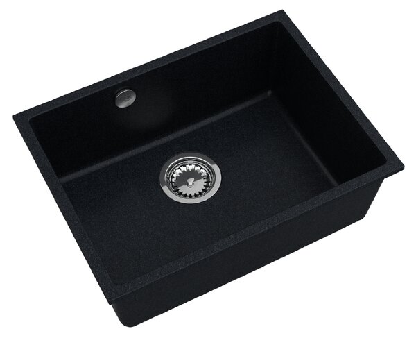 SINK Quality Chiuveta Quality Crypton 60, chiuveta de bucatarie granit 535x400x205 mm + sifon crom, pete negre, SKQ-CRY.B.1KBO.60.X