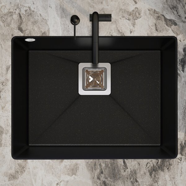 SINK Quality Chiuveta Quality Argon 60, chiuveta de bucatarie granit 550x420x225 mm + sifon crom, negru, SKQ-ARG.C.1KBO.60.X