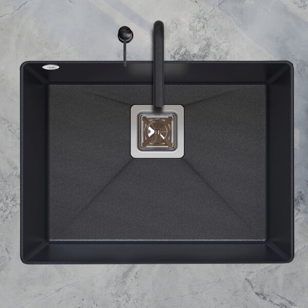 SINK Quality Chiuveta Quality Argon 60, chiuveta granit bucatarie 550x420x225 mm + sifon crom, pete negre-Brocart, SKQ-ARG.B.1KBO.60.X