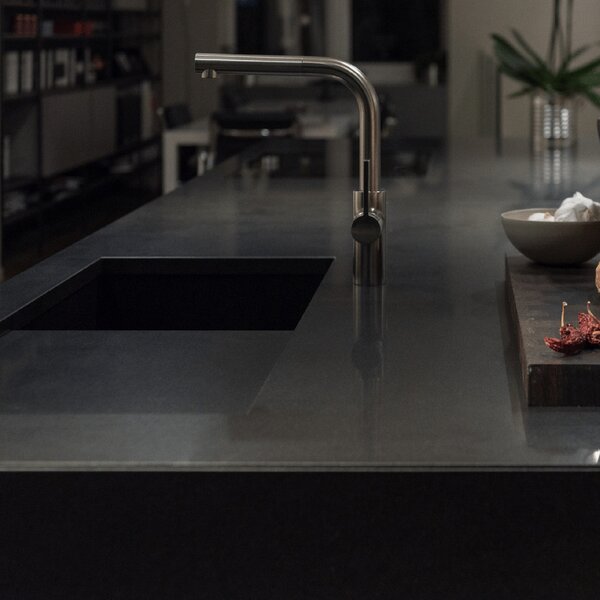 SINK Quality Chiuveta Quality Argon 50, chiuveta granit bucatarie 420x420x225 mm + sifon crom, pete negre-Brocart, SKQ-ARG.B.1KBO.50.X