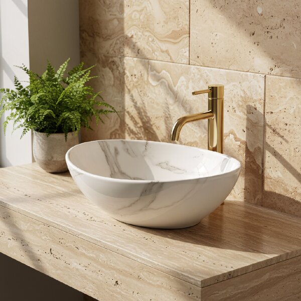 Lavoar Rea Sofia Aiax Marmur, 41 x 35 cm, alb - imitatie piatra, REA-U6597