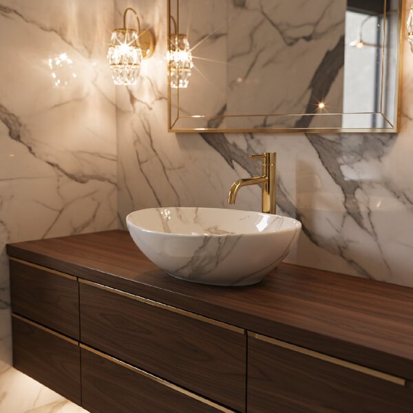 Lavoar Rea Sofia Aiax Marmur, 41 x 35 cm, alb - imitatie piatra, REA-U6597
