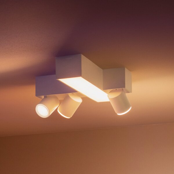 Philips Hue Spot Centris Cross LED, alb, 3 becuri RGB CCT, reglabil, Alb, Camera de zi / sufragerie, Metal, Modern