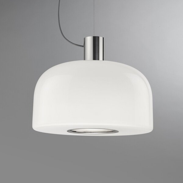 FLOS lampă suspendată Bellhop Sticlă S2, culoare aluminiu, Ø 45 cm, reglabil, Alb, Camera de zi / sufragerie, Sticlă