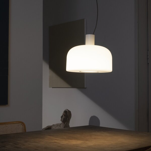 FLOS lampă suspendată Bellhop Glass S2, alb, Ø 45 cm, sticlă, E27, reglabil, Alb, Camera de zi / sufragerie, Sticlă