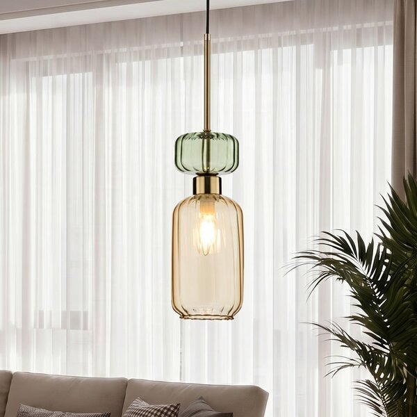 Milagro Lighting Lampă suspendată Molly, chihlimbar/auriu, 1 bec, sticlă, Ø 12 cm, reglabil, Portocaliu, Camera de zi / sufragerie, Sticlă, Modern