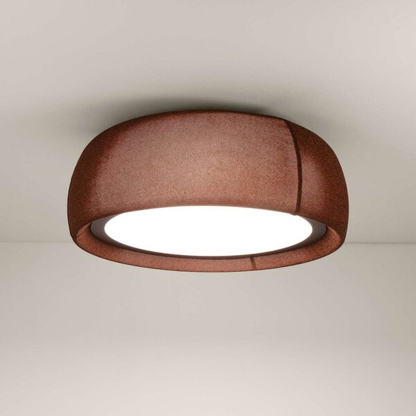 LEDS-C4 Plafonieră LED Gong, maro, 3.000 K, Ø 61,2 cm, reglabil, Maro / Rugină, Camera de zi / sufragerie, Țesătură / Textil, Modern