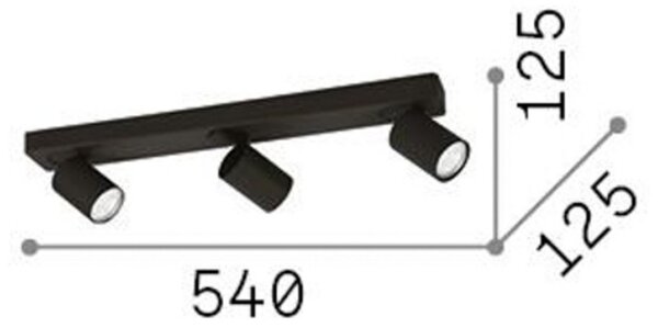 IDEAL LUX Ideal Lux Rudy Spot rotund pentru tavan, negru, 3 lumini, metalic,, Negru, Camera de zi / sufragerie, Aluminiu, Modern