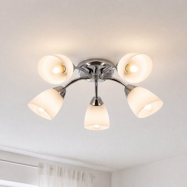 Milagro Lighting Plafonieră Portos, 5 becuri, alb/crom, metal, Ø 54 cm, reglabil, Alb, Camera de zi / sufragerie, Metal