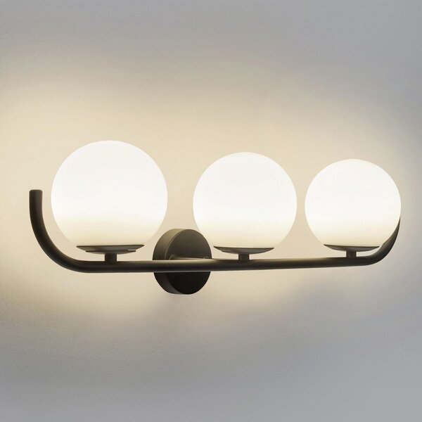Forlight Aplica de perete Sfera Triple, negru, sticlă, lățime 58 cm, reglabil, Negru, Baie, Aluminiu, Modern