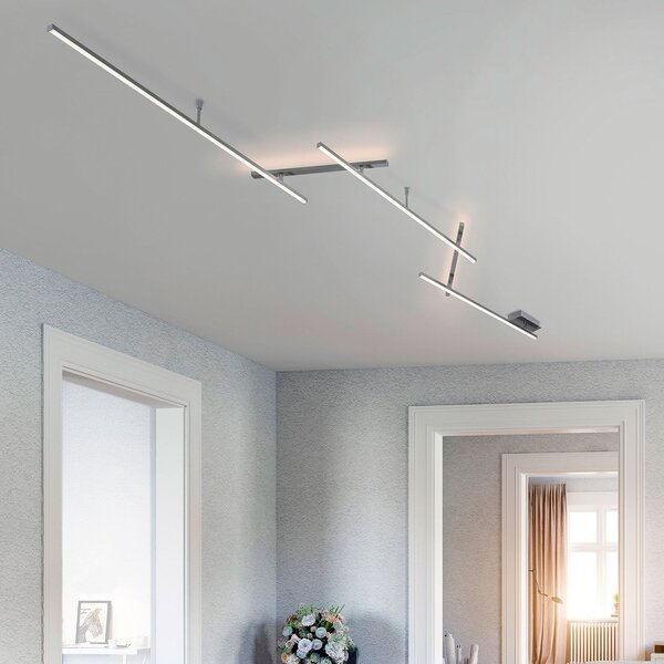 Trio Lighting Plachetă plafonieră LED Indira, dimabilă, nichel, reglabil, Gri, Camera de zi / sufragerie, Metal, Modern