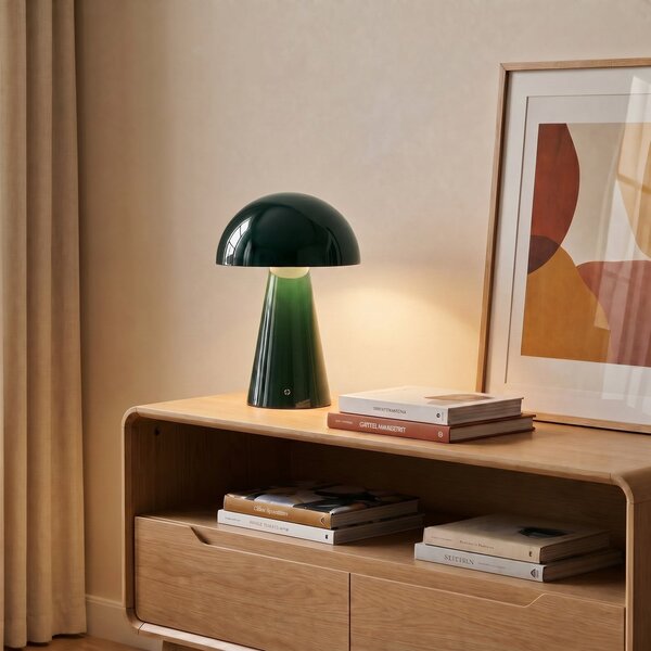 Lindby LED lampă de masă reîncărcabilă Nevijo, verde, Ø20 cm, USB, dimabil, reglabil, Verde, Camera de zi / sufragerie, Metal, Modern