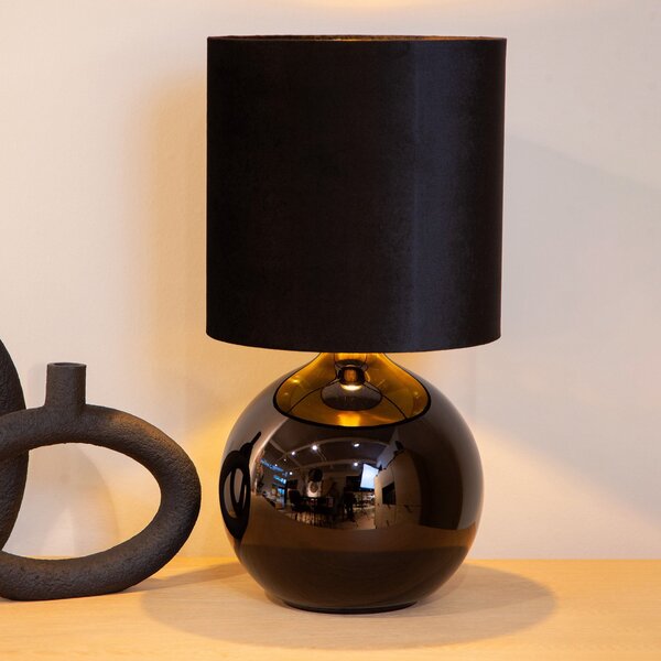 Lucide Lampă de masă Esterad, negru, Ø 24 cm, înălțime 47 sticlă, Negru, Camera de zi / sufragerie, Sticlă