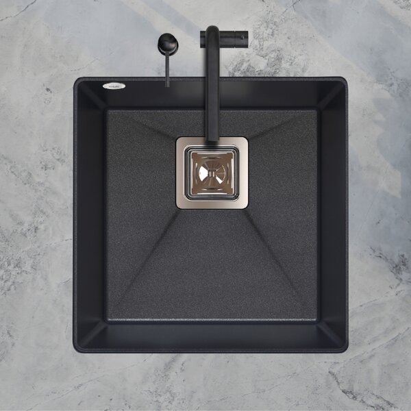 SINK Quality Chiuveta Quality Argon 50, chiuveta granit bucatarie 420x420x225 mm + sifon crom, pete negre-Brocart, SKQ-ARG.B.1KBO.50.X