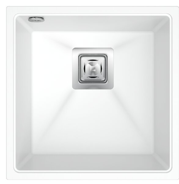 SINK Quality Chiuveta Quality Argon 50, chiuveta granit bucatarie 420x420x225 mm + sifon crom, alb, SKQ-ARG.W.1KBO.50.X