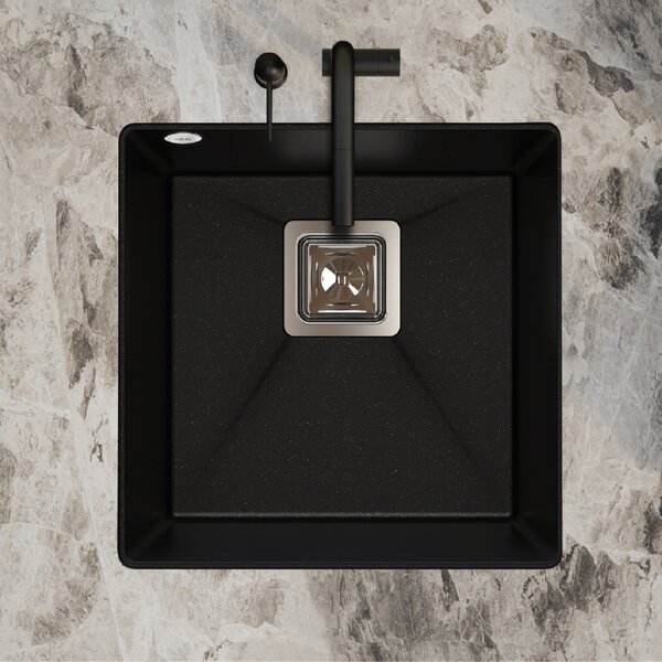 SINK Quality Chiuveta Quality Argon 50, chiuveta granit bucatarie 420x420x225 mm + sifon crom, pete negre-Brocart, SKQ-ARG.B.1KBO.50.X