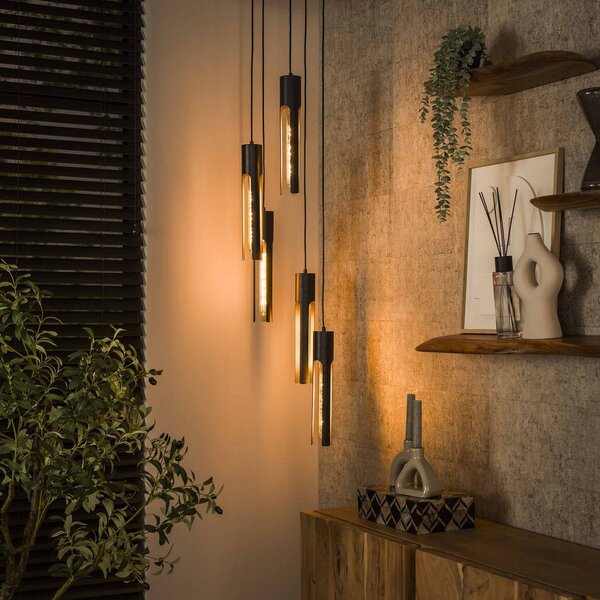 Zijlstra Lampă suspendată tub, negru, Ø 30 cm, metal, 5 becuri, reglabil, Negru, Camera de zi / sufragerie, Metal, Modern