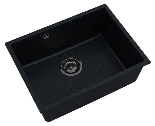 SINK Quality Chiuveta Quality Crypton 60, chiuveta granit bucatarie 535x400x205 mm + sifon negru, pete negre, SKQ-CRY.B.1KBO.60.XB