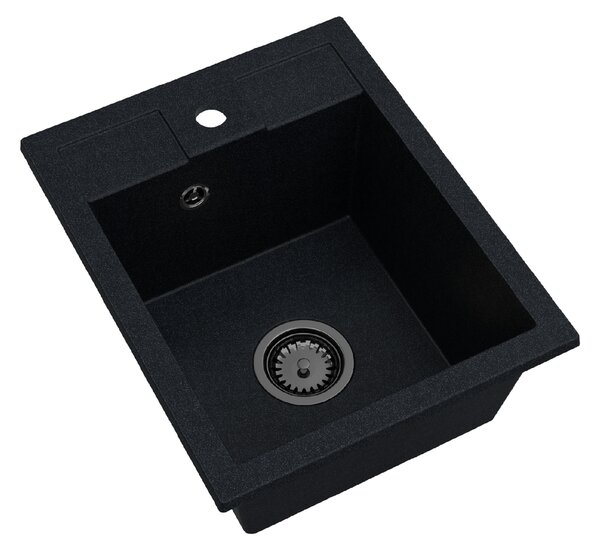 SINK Quality Chiuveta Quality Ferrum 40, chiuveta granit bucatarie 400x500x195 mm + sifon negru, pete negre-Brocart, SKQ-FER.B.1K40.XB