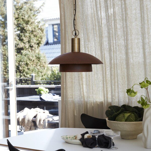 PR Home lampă suspendată Bolton, Ø 45 cm, culoare rugină, metal, reglabil, Maro / Rugină, Camera de zi / sufragerie, Metal