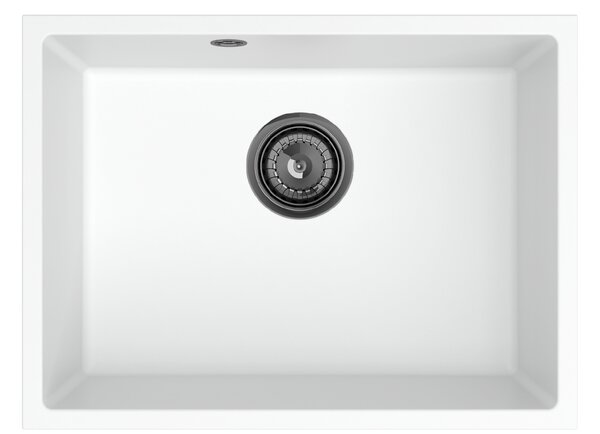 SINK Quality Chiuveta Quality Crypton 60, chiuveta granit bucatarie 535x400x205 mm + sifon negru, alb, SKQ-CRY.W.1KBO.60.XB