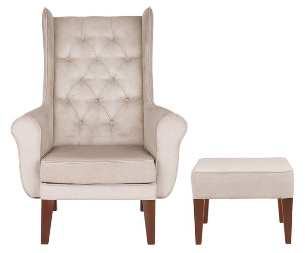 Set: Fotoliu Wingback Chesterfield + Taburet Wingback (expediere rapidă)
