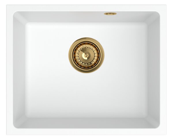 SINK Quality Chiuveta Quality Crypton 55, chiuveta granit bucatarie 460x375x205 mm + sifon auriu, alb, SKQ-CRY.W.1KBO.55.XG