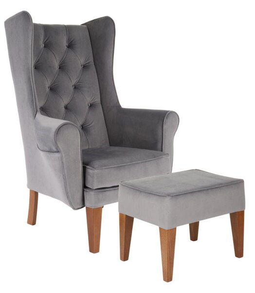 Set: Fotoliu Wingback Chesterfield + Taburet Wingback (expediere rapidă)