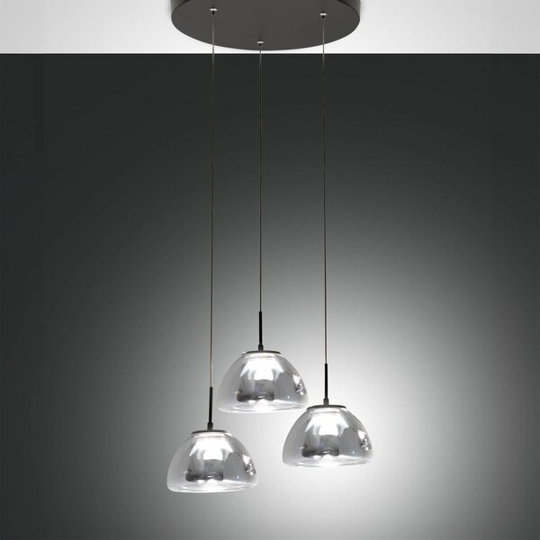 Fabas Luce Lucille Lampă suspendată LED, 3 becuri, gri fum, CCT, dimabil, reglabil, Negru, Camera de zi / sufragerie, Sticlă