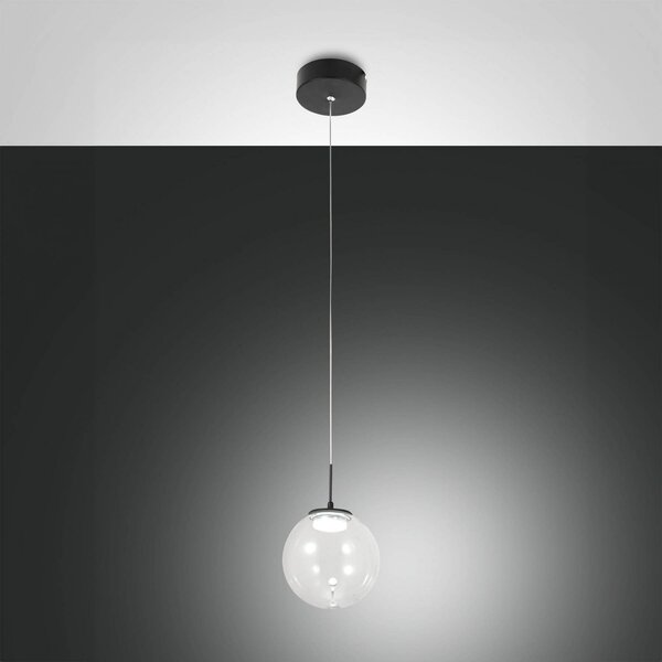 Fabas Luce Lampă suspendată LED Ariel, 1 bec, Ø 15cm, sticlă, dimabil, CCT, reglabil, Negru, Camera de zi / sufragerie, Sticlă, Modern