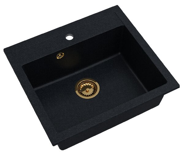 SINK Quality Chiuveta Quality Ferrum, chiuveta granit bucatarie 565x510x205 mm + sifon auriu, pete negre-Brocart, SKQ-FER.B.1K60.XG