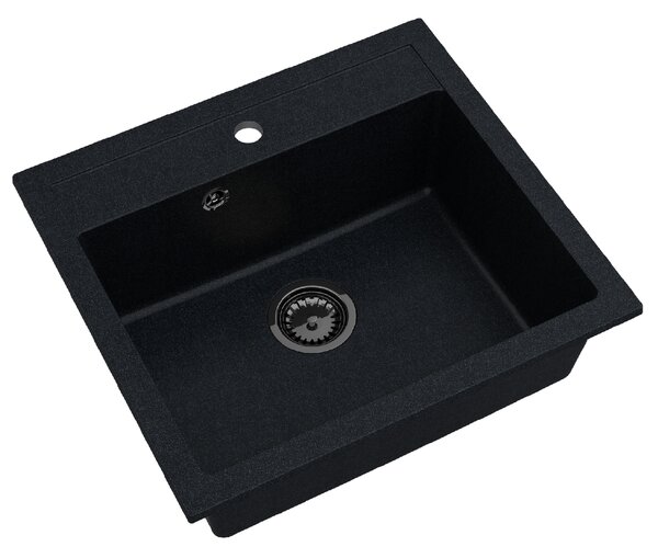 SINK Quality Chiuveta Quality Ferrum, chiuveta granit bucatarie 565x510x205 mm + sifon negru, pete negre-Brocart, SKQ-FER.B.1K60.XB