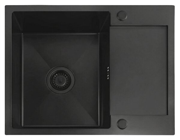 Rea Paul, chiuvetă din oțel cu 1 compartiment 600x480x185 mm, negru mat, ZLE-06011