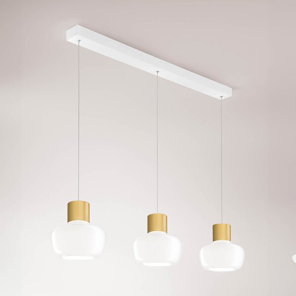 Fabas Luce Lampă suspendată LED cinema, 3 becuri, alungită, alb, sticlă, reglabil, Alb, Camera de zi / sufragerie, Sticlă