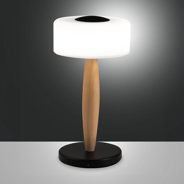 Fabas Luce Elea LED lampă de masă, negru, înălțime 29 cm, sticlă, lemn, reglabil, Lemn, Camera de zi / sufragerie, Lemn