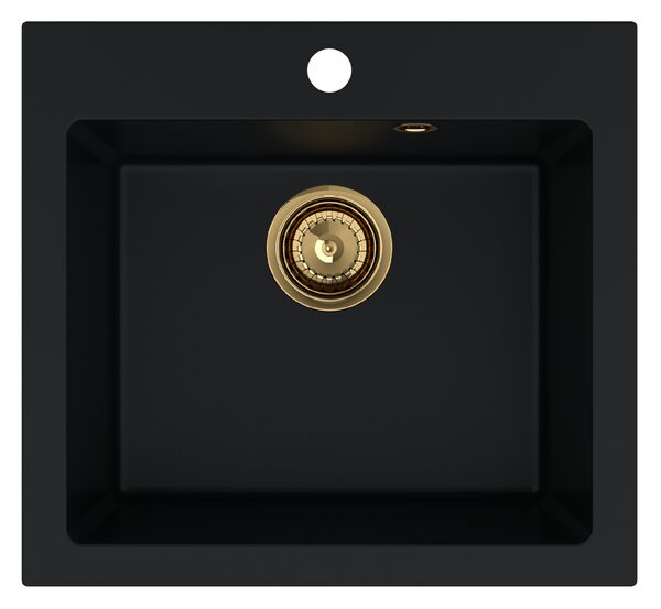 SINK Quality Chiuveta Quality Ferrum 50, chiuveta granit bucatarie 490x450x195 mm + sifon auriu, negru, SKQ-FER.C.1K50.XG