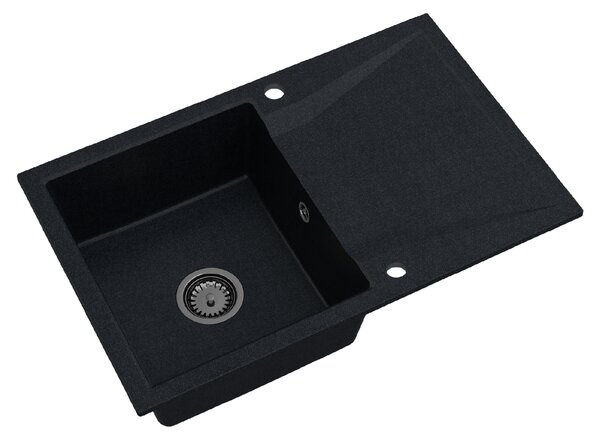 SINK Quality Chiuveta Quality Obsidian, chiuveta granit bucatarie 790x500x210 mm + sifon negru, cu pete negre-Brocart, SKQ-OBS.B.1KDO.XB