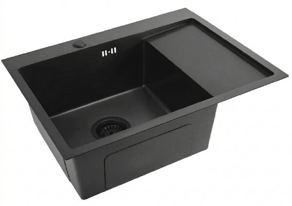 Rea Fin, chiuvetă din oțel cu 1 compartiment 620x480x185 mm, negru mat, ZLE-06014