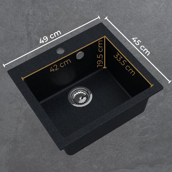 SINK Quality Chiuveta Quality Ferrum 50, chiuveta granit bucatarie 490x450x195 mm + sifon negru, brocart, SKQ-FER.B.1K50.XB