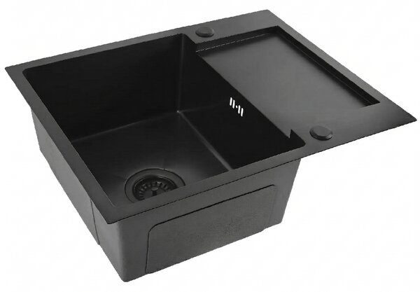 Rea Paul, chiuvetă din oțel cu 1 compartiment 600x480x185 mm, negru mat, ZLE-06011