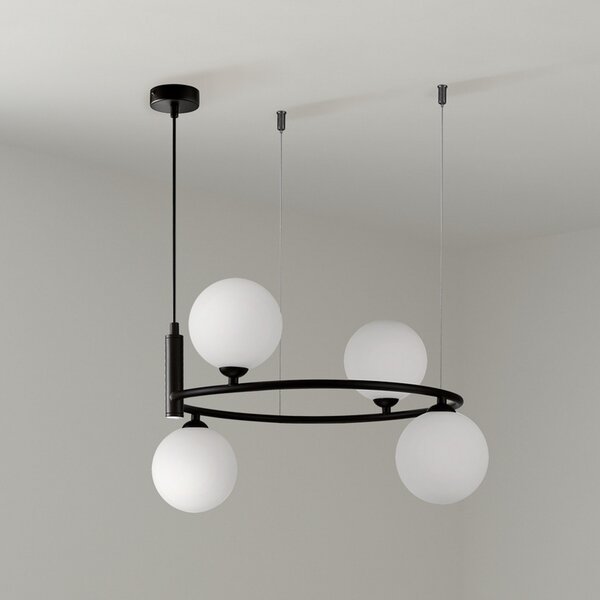Maytoni lampă suspendată Ring, alb/negru 4 becuri sticlă 44 x 39 cm, reglabil, Negru, Camera de zi / sufragerie, Metal, Modern, glob