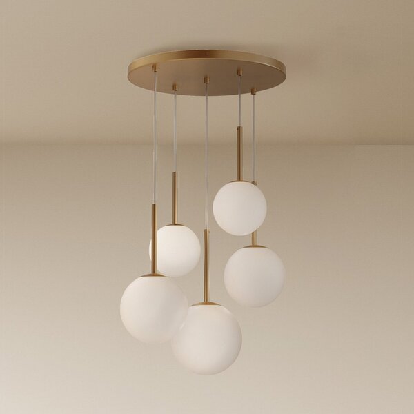 Maytoni lampă suspendată Forma de bază, aur, Ø 58 cm 5 becuri, sticlă, reglabil, Auriu / Alamă, Camera de zi / sufragerie, Sticlă, Modern, glob