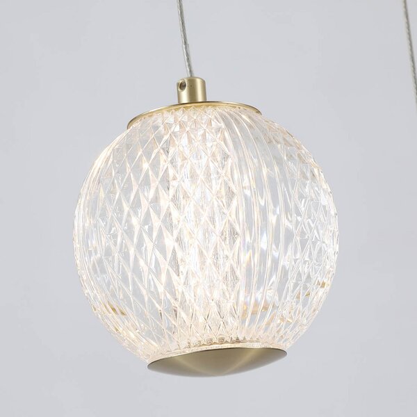 Searchlight Lampă suspendată LED Allure, 5 becuri, rotundă, culoare alamă, acrilic, reglabil, Auriu / Alamă, Camera de zi / sufragerie, Metal