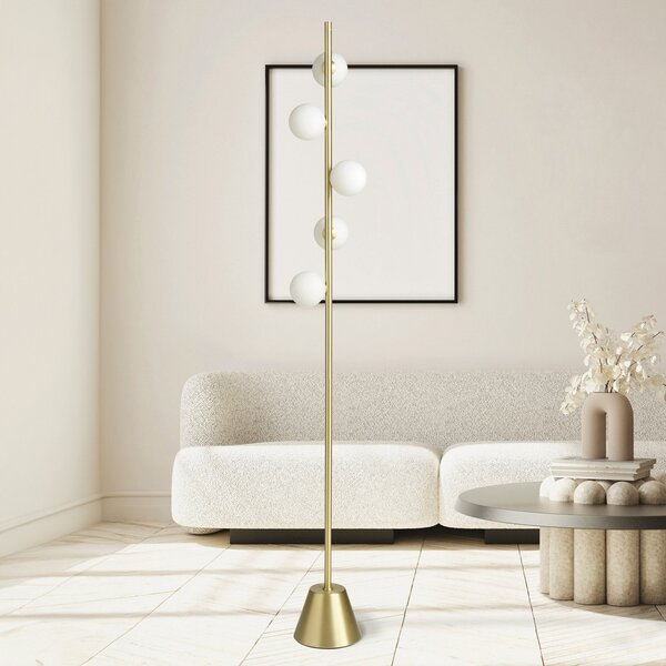Miloox by Sforzin Pomi lampadar, 5 becuri, culoare aurie, sticlă, înălțime 170 cm, reglabil, Auriu / Alamă, Camera de zi / sufragerie, Sticlă, Design, glob