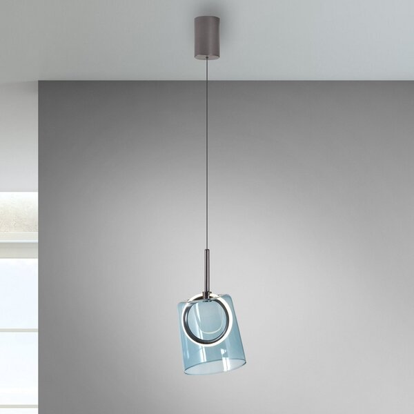Paul Neuhaus Lampă suspendată LED Zula, albastru, Ø 15 cm, sticlă, Albastru, Camera de zi / sufragerie, Sticlă, Modern