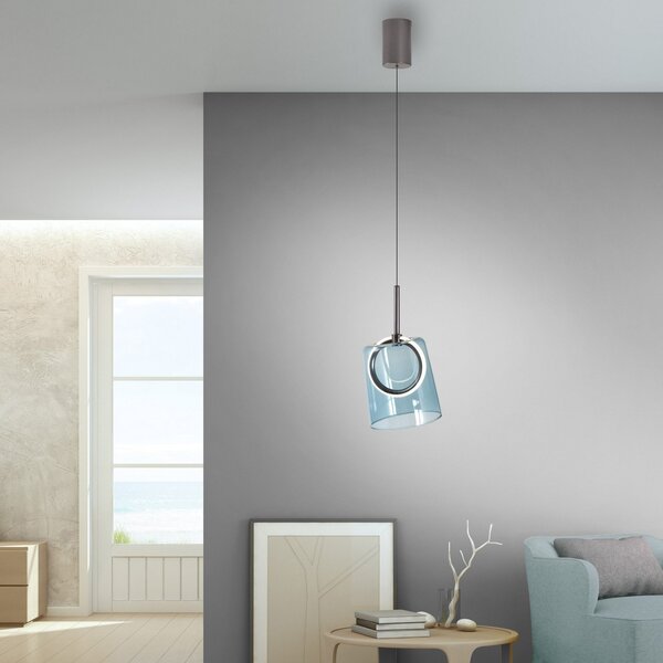Paul Neuhaus Lampă suspendată LED Zula, albastru, Ø 15 cm, sticlă, Albastru, Camera de zi / sufragerie, Sticlă, Modern