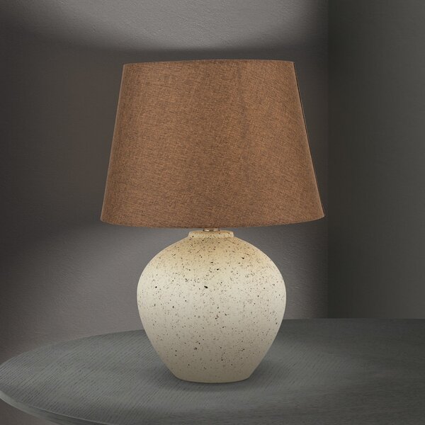 ORION Lampă de masă Masai, crem/maro, înălțime 46,5 cm, ceramică/lin, Bej, Camera de zi / sufragerie, Ceramică