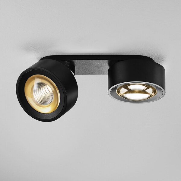 Egger Licht DLS LED spot Clippo Optic Duo, negru / aur, 2 becuri DTW, reglabil, Negru, Camera de zi / sufragerie, Aluminiu, Modern, Plafon cu flacără multiplă